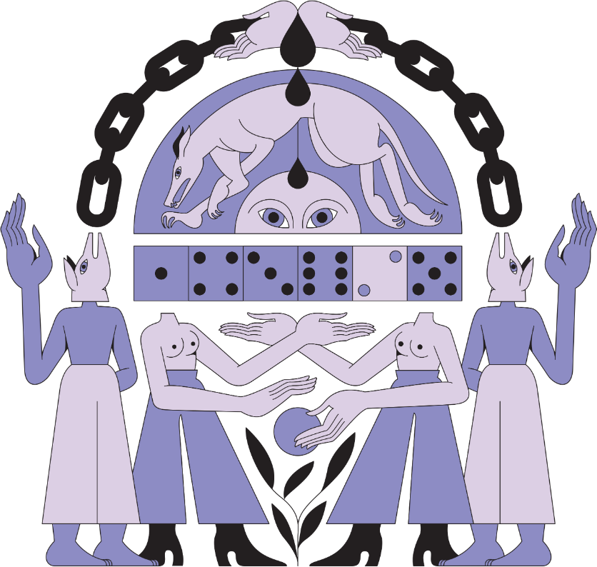Ilustración del arco: cadena, figuras, dominó y cartas